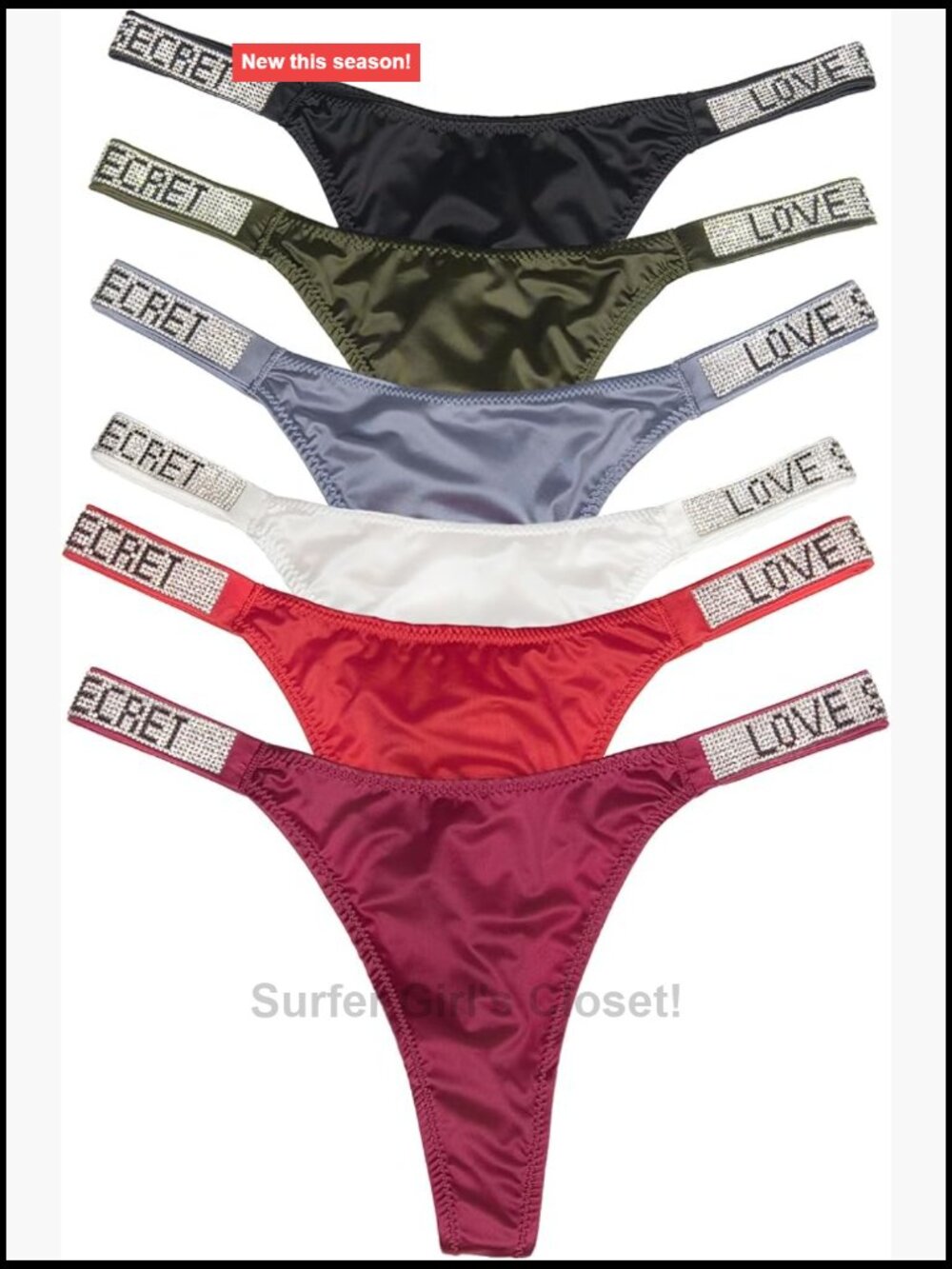 Rhinestone Low Rise G-String Thongs 6 Pack No Show Stretch Panties